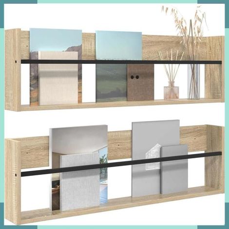 890819 étagère à magazines 2 pcs Chêne Sonoma 100 x 12 x 30 cm (1/5)