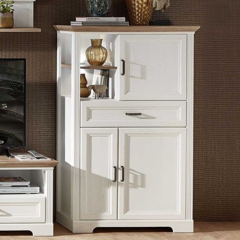 Commode Samine 3 portes &amp 1 tiroir - blanc/chêne (1/5)