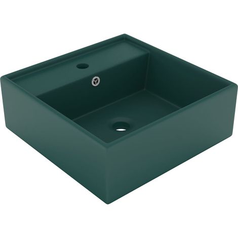 Lavabo quadrato di lusso con troppopieno lavabo da appoggio lavabo da bagno vano trucco 41 x 41 cm ceramica verde scuro opaco 020002690