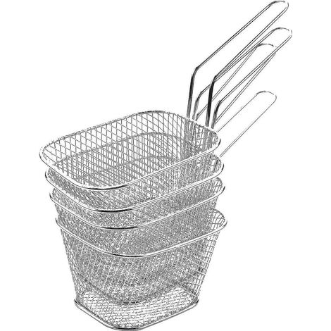 Lot de 4 mini paniers à friture en acier inoxydable pour frites, passoire, présentation des aliments. (1/5)