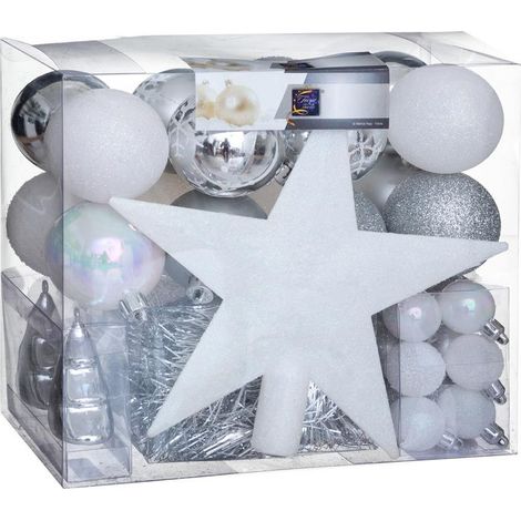Paris Prix - Kit 44 Pièces Déco De Noël polaire 24cm Blanc & Argent