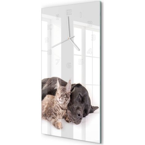 Horloge Murale Rectangulaire Verticale Composition Verticale Moderne Chien et chat 30x60 cm (1/5)