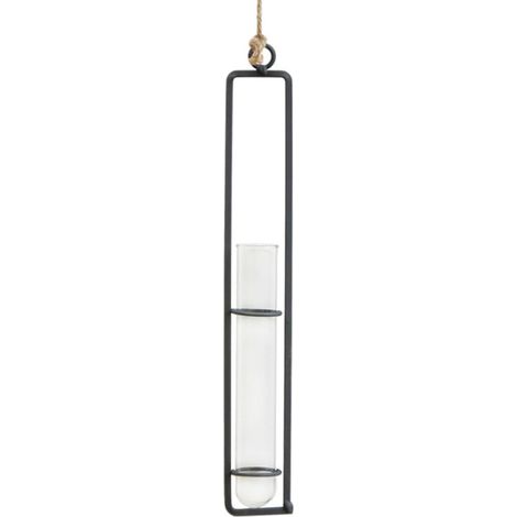 Grand pot de fleurs suspendu Healifty en fer, vase transparent et corde jute, décoratif (1/5)