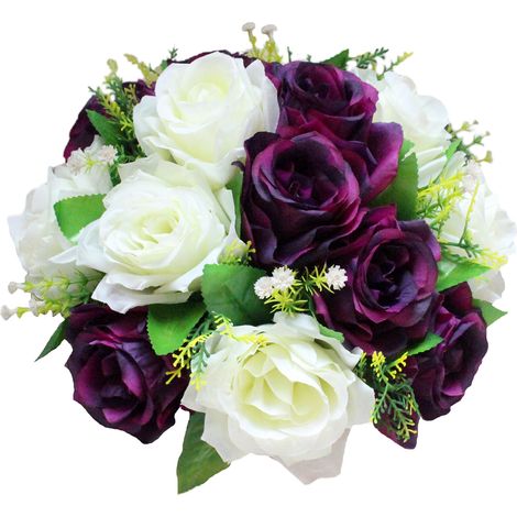 Boule de fleurs artificielles, Arrangement réaliste de 15 têtes, Violet blanc, pour décoration de pièce matresse de mariage (1/5)