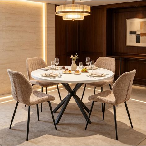 Sedie da pranzo 42x48x86 cm in lino marrone, set di 4, per pasti quotidiani - CHICFURN (1/5)