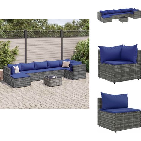 8-tlg. Garten-Lounge-Set mit Kissen Grau Poly Rattan - Gartenlounge Set - Lounge Möbel - Outdoor Möbel - Rattan Möbel - PE-Rattan (1/5)