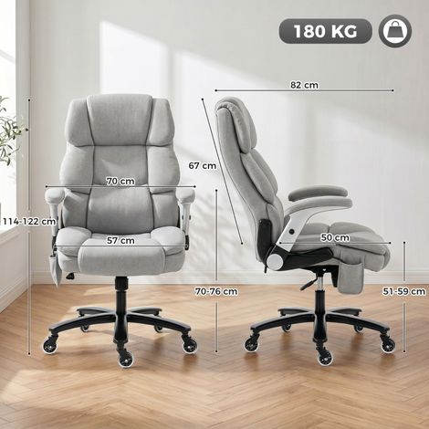 Fauteuil de travail ergonomique à vérin pneumatique, support lombaire réglable, accoudoirs escamotables, assise à ressorts indépendants, teinte gris clair (1/5)