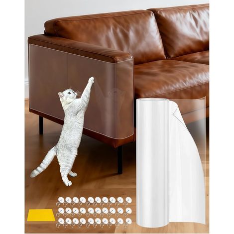 1 Rouleau Film Protection Anti Griffes, Transparent 30x500cm, Adhésif Sans Résidu, Pour Canapé Porte Chat Chien (1/5)