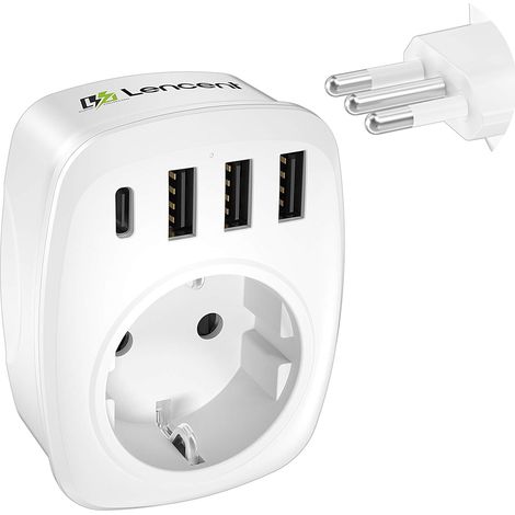 Adaptateur Prise Italien Chargeur Voyage Italie 3 USB et 1 Type-C Europe FR 2 Broches vers US 3 Broches pour Italie, Chili, Saint-Marin, Vatican, Uruguay, Syrie, Érythrée, Libye Type L (1/5)