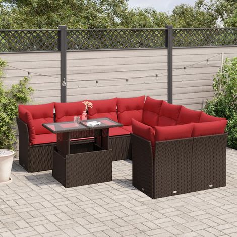 9-teiliges Gartensofa-Set mit Kissen, braun, Polyrattan (1/5)