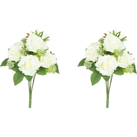 Bouquet artificiel de roses 32cm blanc lot de 2 (1/4)