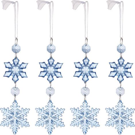 4-teiliges Set Schneeflocken-Weihnachtsbaumschmuck, elegante Designs, robuste Acryl-Anhänger, Accessoire für die Feiertage und den täglichen Gebrauch, blau (1/5)