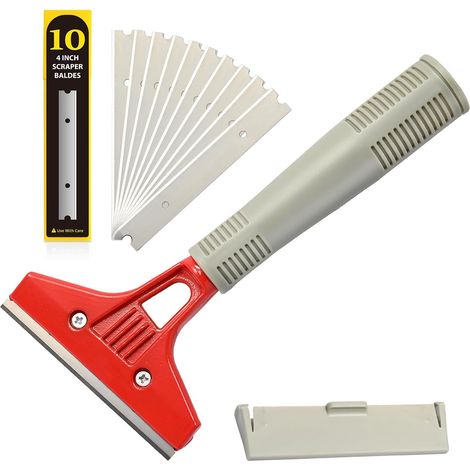 Grattoir avec 10 Lames, Grattoir Plancha pour Papier Peint, Grattoirs pour Vitre, pour Colle, Carrelage de fenêtre, Voiture, Miroir, Nettoyage, Rouge (1/5)