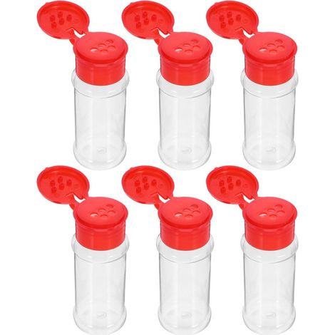 Salières et Poivrières Rangement Épices Rouge Lot de 6 en Plastique Lisse, Contenant Assaisonnement Pratique Cuisine