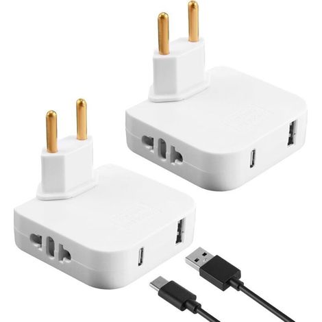 Multiprise Plate Derriere Meuble - 2 Prises 220 V - 1 Port USB - 1 Port Type-C - 2 Pièces (1/5)