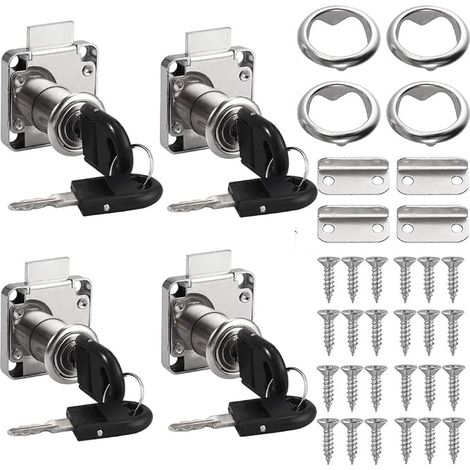 Drawer Locks 22mm Zinc Alloy Furniture Locks Cylindrical Security Locks with Keys and Screws, Cam Lock for Home and Office (4PCS) (1/5)