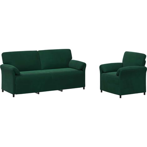Set di divani 2 pz Verde Scuro Velluto vidaXL (1/5)