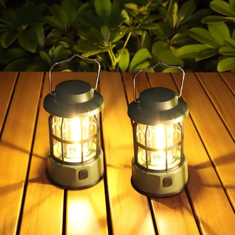 Lampade da campeggio verdi a batteria, confezione da 2, dimmerabili, portatili, impermeabili IPX4, adatte per campeggio, interruzioni di corrente e situazioni di emergenza. (1/5)