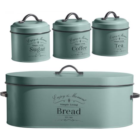 Boîte à Pain et Boîtes de Conserve 4 Pièces HG04425, Vert Sauge