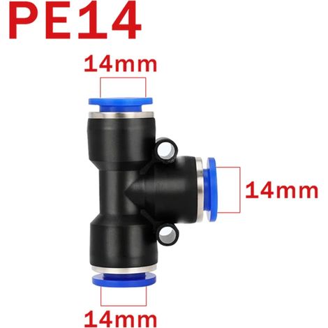 (PE-14-50 pièces) Raccord rapide en T pour tuyau d'air pneumatique, réducteur 3 voies, raccord en T en plastique (1/5)