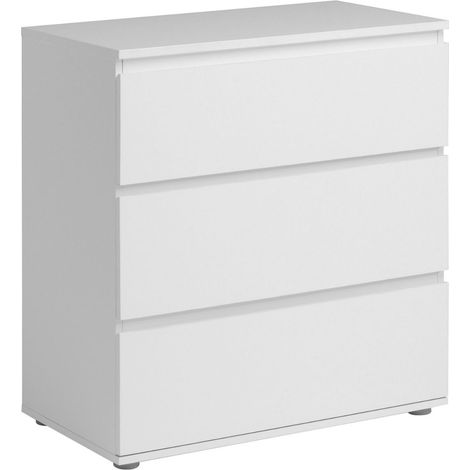 Commode 3 tiroirs en mélaminé blanc sans poignées - NELIO BLANC (1/4)