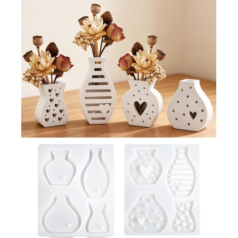 Lot 4 Moules Silicone Mini Vase, Résine, Bétons, Gypse, DIY, Pot Fleurs, Plantes, Déco Maison, Céramique (1/5)