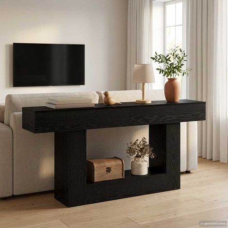 vidaXL Console Table Black Oak 160 x 30 x 74 cm Engineered Wood