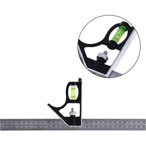 Équerre combinée 300 mm 12 pouces, niveau et outil professionnels robustes en acier inoxydable, 12 pouces (équerre combinée) (1/4)