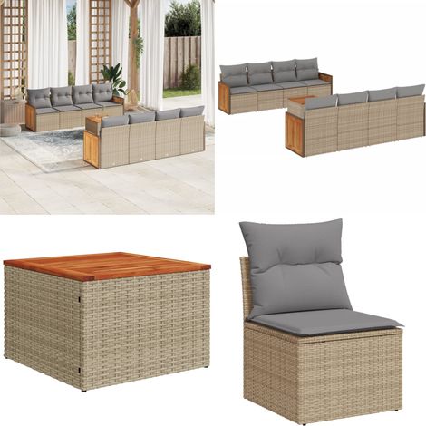 Salon de jardin avec coussins 9 pcs beige résine tressée - Ensemble Salon De Jardin - Meuble De Jardin - Mobilier Extérieur - Salon De Jardin Pliable - Chaise Longue - Home & Living (1/5)