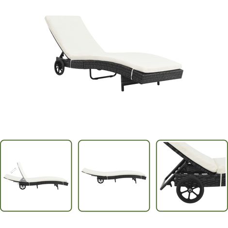 Sonnenliege -  Sonnenliege mit Rollen und Auflage Poly Rattan Schwarz (1/5)