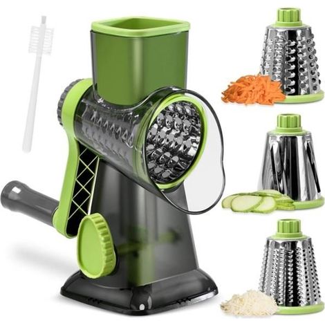Râpe à Fromage Rotative avec Manivelle pour Cuisine avec 3 Lames Interchangeables pour Légumes (1/5)