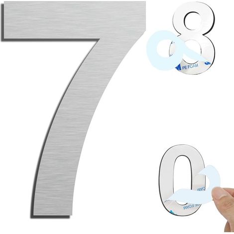 Argent (7) Numéro de maison extérieur moderne brossée,75mm Numéro de porte autocollant en acier inoxydable,Plaque de numéro de maison et Numéro de Boite aux Lettres (1/5)
