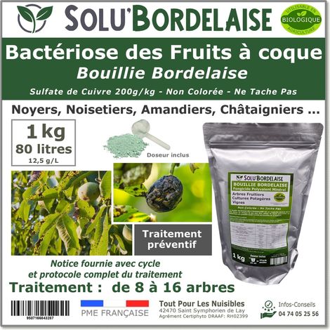 Bouillie Bordelaise Non Colorée spécial Bactériose des Fruits à coque, SOLU'BORDELAISE-Sachet de 1 kg (1/5)