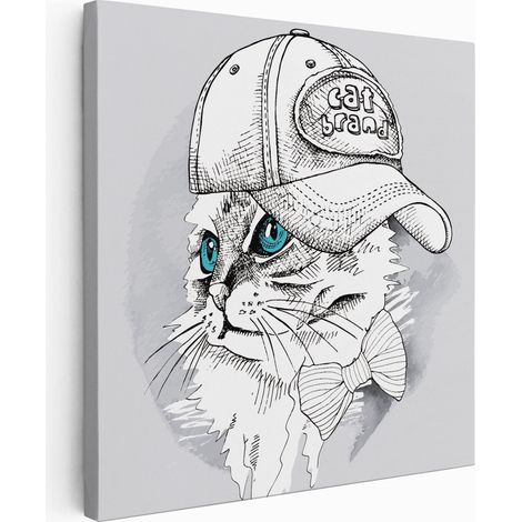 Tableau toile Enfants Carré - Chat casquette - 80x80 cm (1/2)