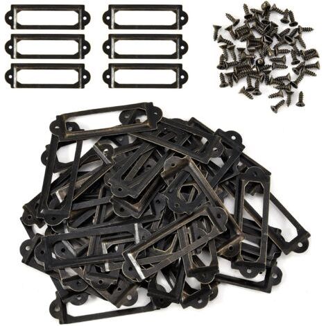 50 pcs Lable Titulaire Bibliothèque Armoires à tiroirs Poignée Porte-nom avec Porte-nom avec vis, 60 x 17 mm, Bronze Antique (1/5)