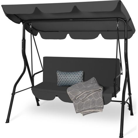 Avestar Hollywoodschaukel 3 Sitzer, Gartenschaukel, mit verstellbarem Dach, abnehmbarem Kissen