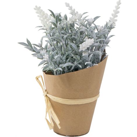 Künstlicher Lavendel mit Übertopf 22cm Kunstblume Kunstpflanze Lavendelbusch - weiss