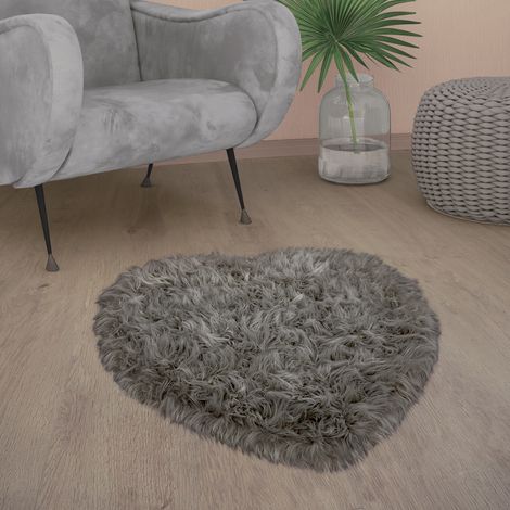 Paco Home Tappeto Salotto Pelliccia Finta Imitazione Pelo Lungo Cuscino Cuore Rotondo Antracite, 80x75 cm Forma di cuore (1/4)
