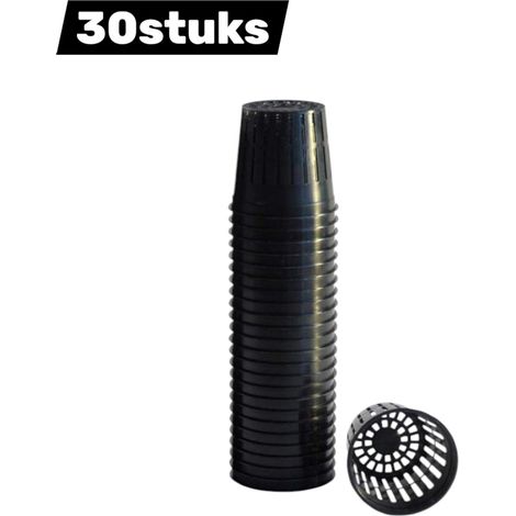 Lot de 30 pots filets noirs diamètre 7,6 cm avec parois perforées pour paniers hydroponiques culture de plantes potagères en intérieur et extérieur pots sans fond favorisant la circulation de l eau et (1/4)