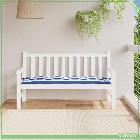 361614 Coussin de banc de jardin rayures bleues et blanches 150x50x7cm (1/5)