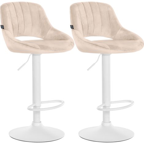 Lot de 2 tabourets de bar Milet en velours Crème Métal blanc mat