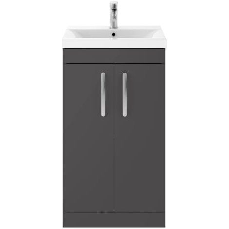 Nuie Athena Gloss Grey 500mm 2 Door Vanity Unit and Thin Edge Ceramic Basin - ATH072D (1/5)
