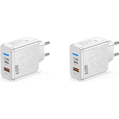 Chargeur USB C 65 W GaN 2 Pièces, Adaptateur Secteur Mural à Charge Rapide PD Type-C, Compatible avec pour Téléphones Portables et Tablettes (UE) (1/2)
