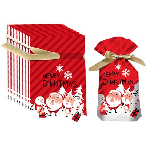 50 sacs cadeaux de Noël à cordon - Sacs cadeaux de fêtes de tailles assorties pour décorations de Noël, sacs d'emballage Père Noël pour friandises, bonbons, fêtes/////