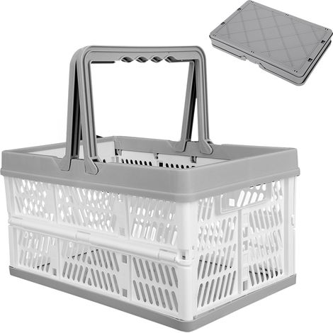 Panier à linge pliable avec poignées, idéal pour la cuisine et la chambre, blanc et gris. (1/5)