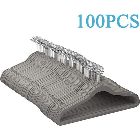Lot de 100 Cintres Antidérapants en Velours - Largeur : 44 cm - Fin - Robuste - Résistant - Pivotant à 360° - Pour Manteaux, Chemises et Costumes - Gris (1/5)
