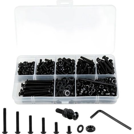 Assortment of 469 black carbon steel hex head screws (1/5)