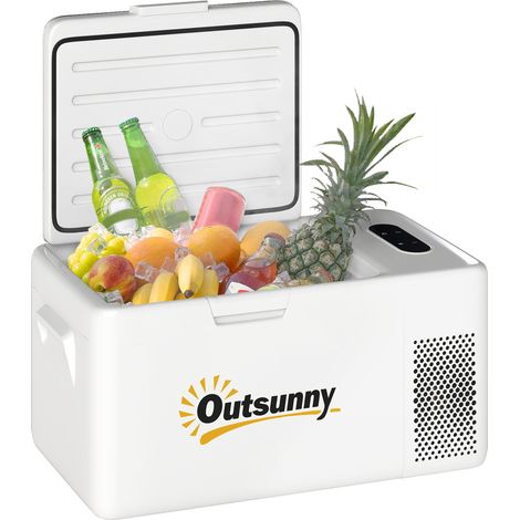 Outsunny nevera portátil eléctrica 16,8L refrigerador de coche 12/24/220V con compresor luz led pantalla digital modos eco y max de -20℃ a +20℃ blanco (1/5)