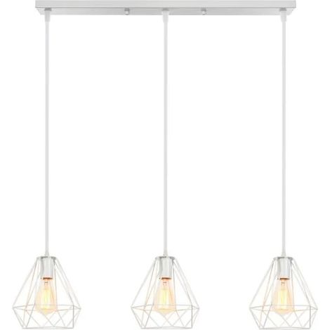 3 Lampes Suspension Vintage,Lustre Suspension en Métal Abat-jour Luminaire en Forme Dimant de Cage avec Support en Barre, (1/4)
