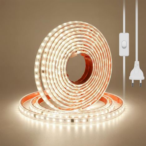 Ruban LED Adhésif 220V, Bandeau LED Autocollant 120 LEDs/m, Haute Densité avec Interrupteur, Bande Lumineuse Étanche IP67 pour Miroir, Placard et Cuisine (Blanc, 2 m) (1/5)